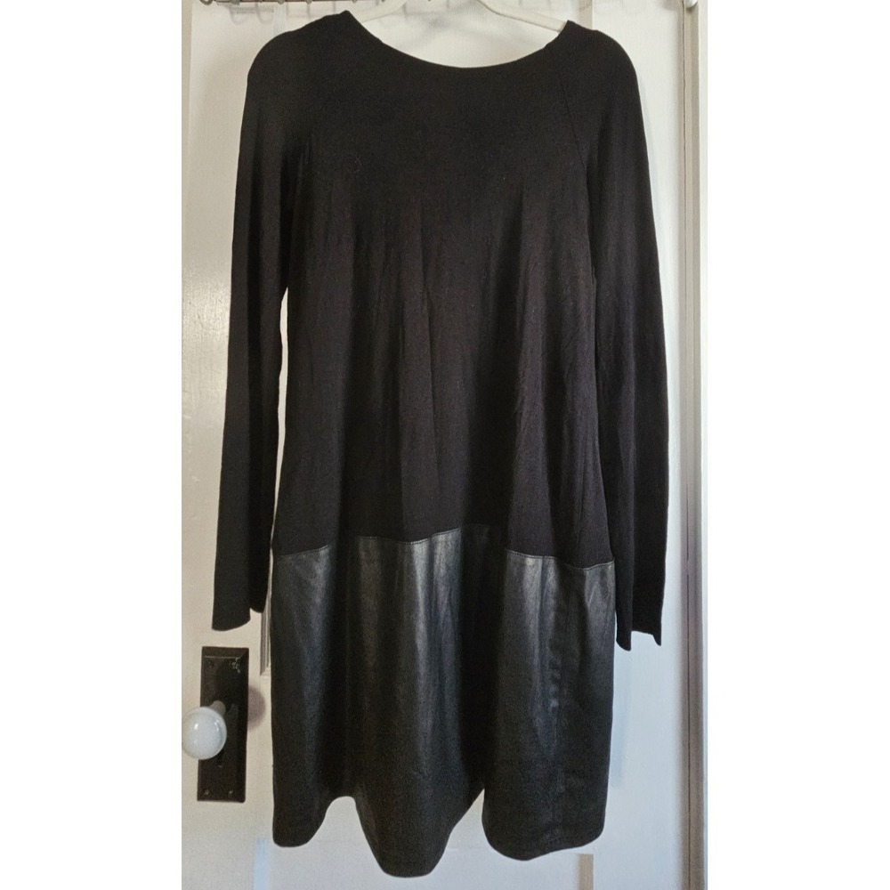 Bailey 44 USA made Trystan black faux leather long sleeve dress Sz M